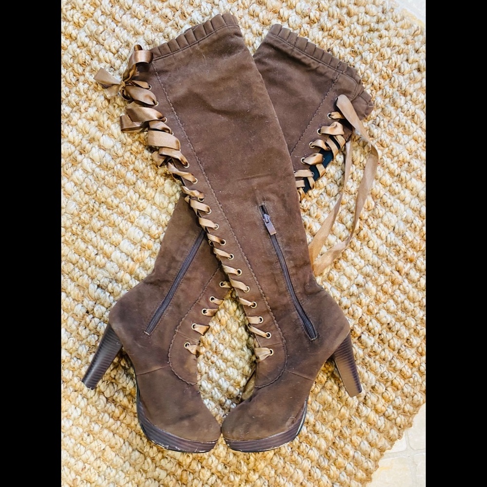 Brown velvet boots